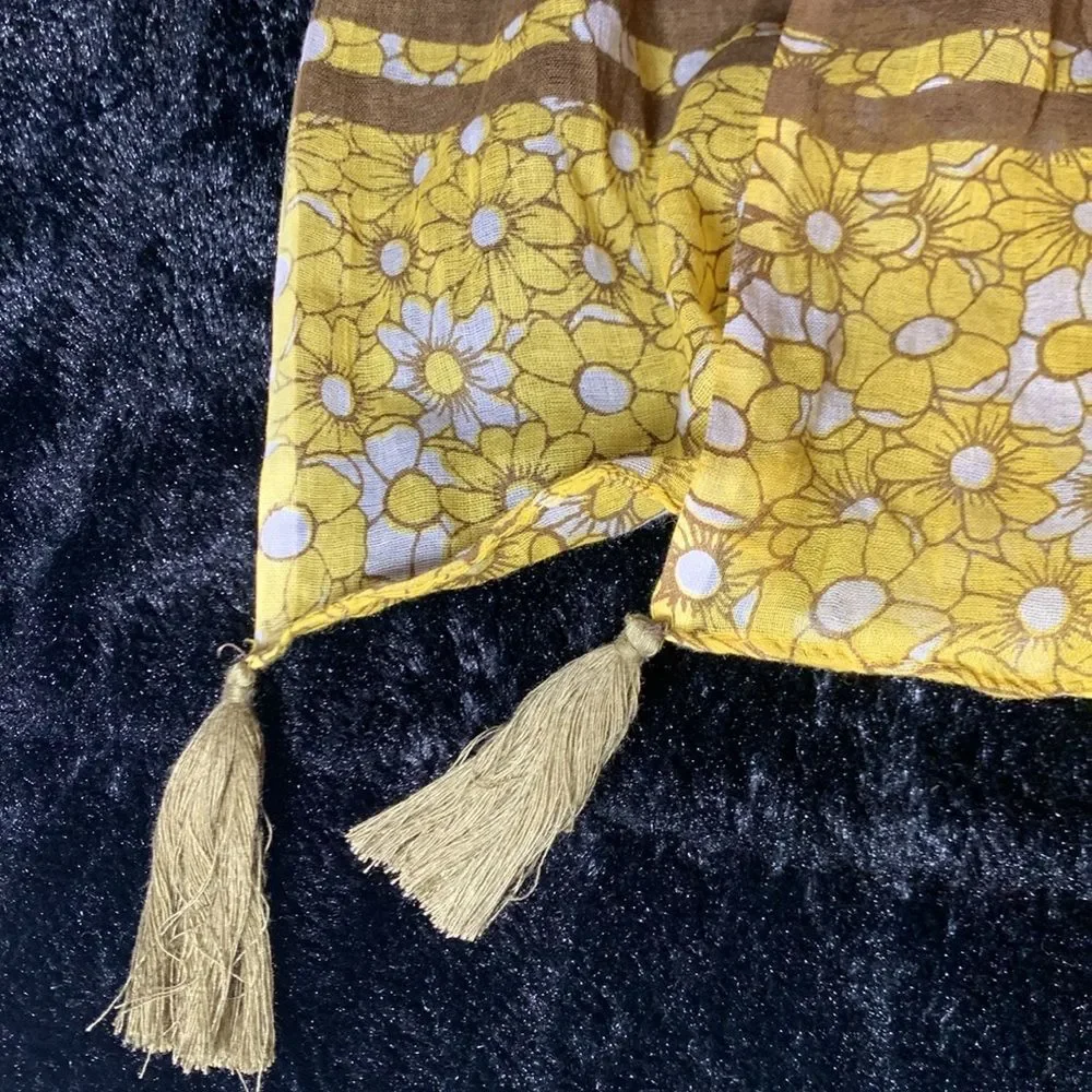 Women's Yellow Daisy Cotton Kaftan Swimsuit Cover Up & Matching Flip Flops NWT